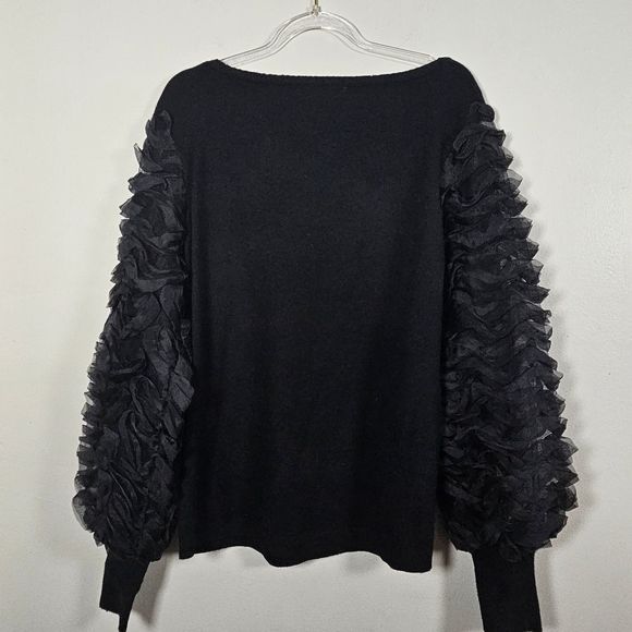 Sioni Women's Mixed Media Boat Neck Sheer Pullover Black Sweater Size Medium - Picture 8 of 10